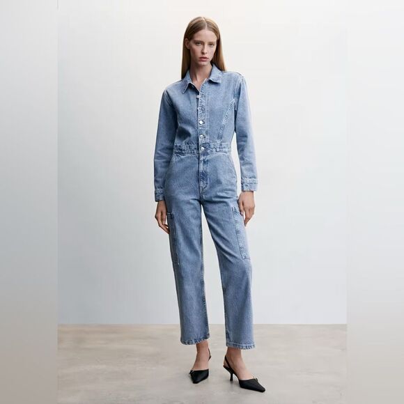 Mango Denim Jumpsuit With Cargo Pockets - Picture 9 of 10